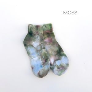 Kids Tie Dye Socks Moss Green Blue Ice Dye Socks Mid Crew Hand Dyed Sox Size M
